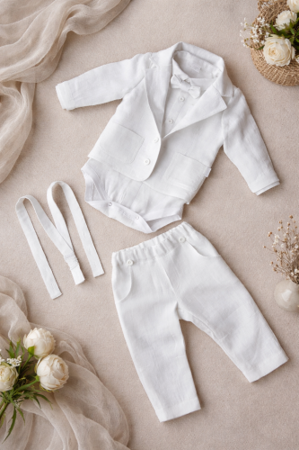 Krikštynų kostiumėlis BALTAS su bodžiuku