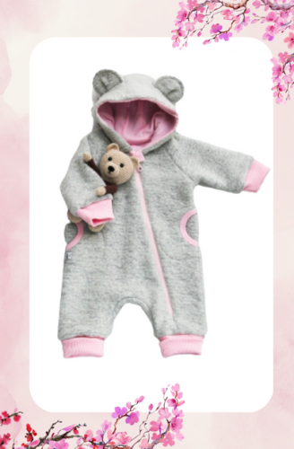 Light Grey Wool Baby Bear - Pink 62 ir 74
