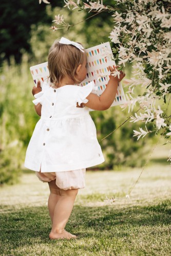 Lininis komplektukas - VASARA -balta/ rausva