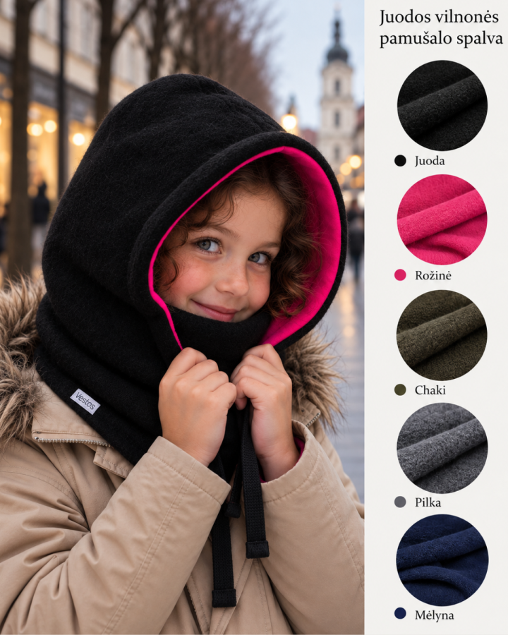 Vilnonė balaclava vaikiška JUODA Vilnonė balaclava vaikiška JUODA