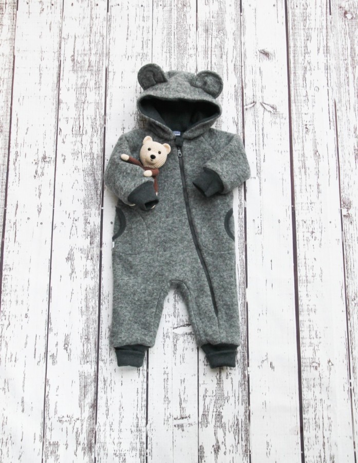 Vilnonis kombinezonas Grey Wool Baby Bear