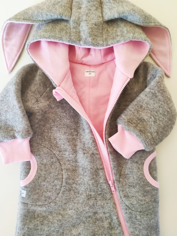 Vilnonis kombis Grey Wool Pink Bunny