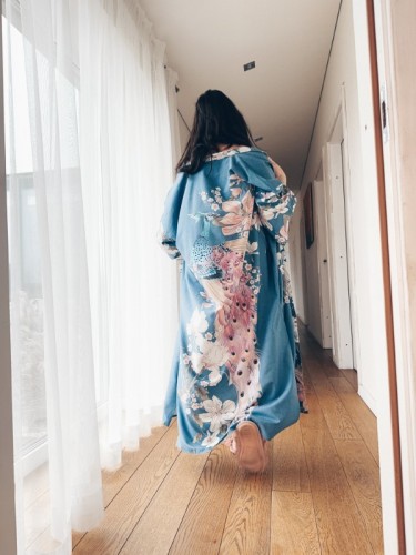 Kimono chalatas NAUJA DIENA- melsvas