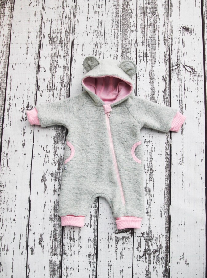 Vilnonis kombis Light Grey Wool Baby Bear - Pink