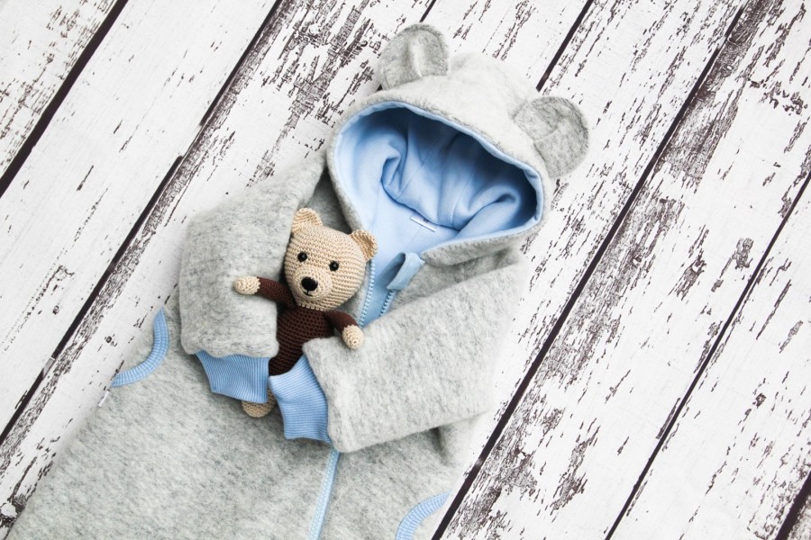 Light Grey Wool Baby Bear - Blue