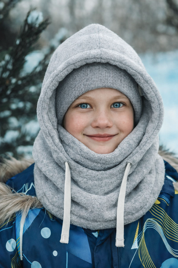 Vilnonė balaclava vaikiška PILKA