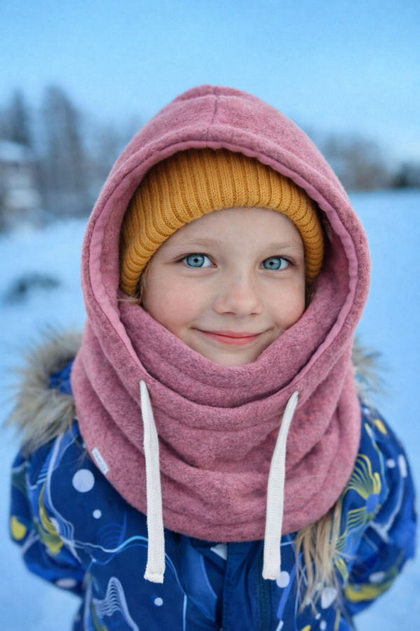 Vilnonė balaclava vaikiška ROŽINĖ